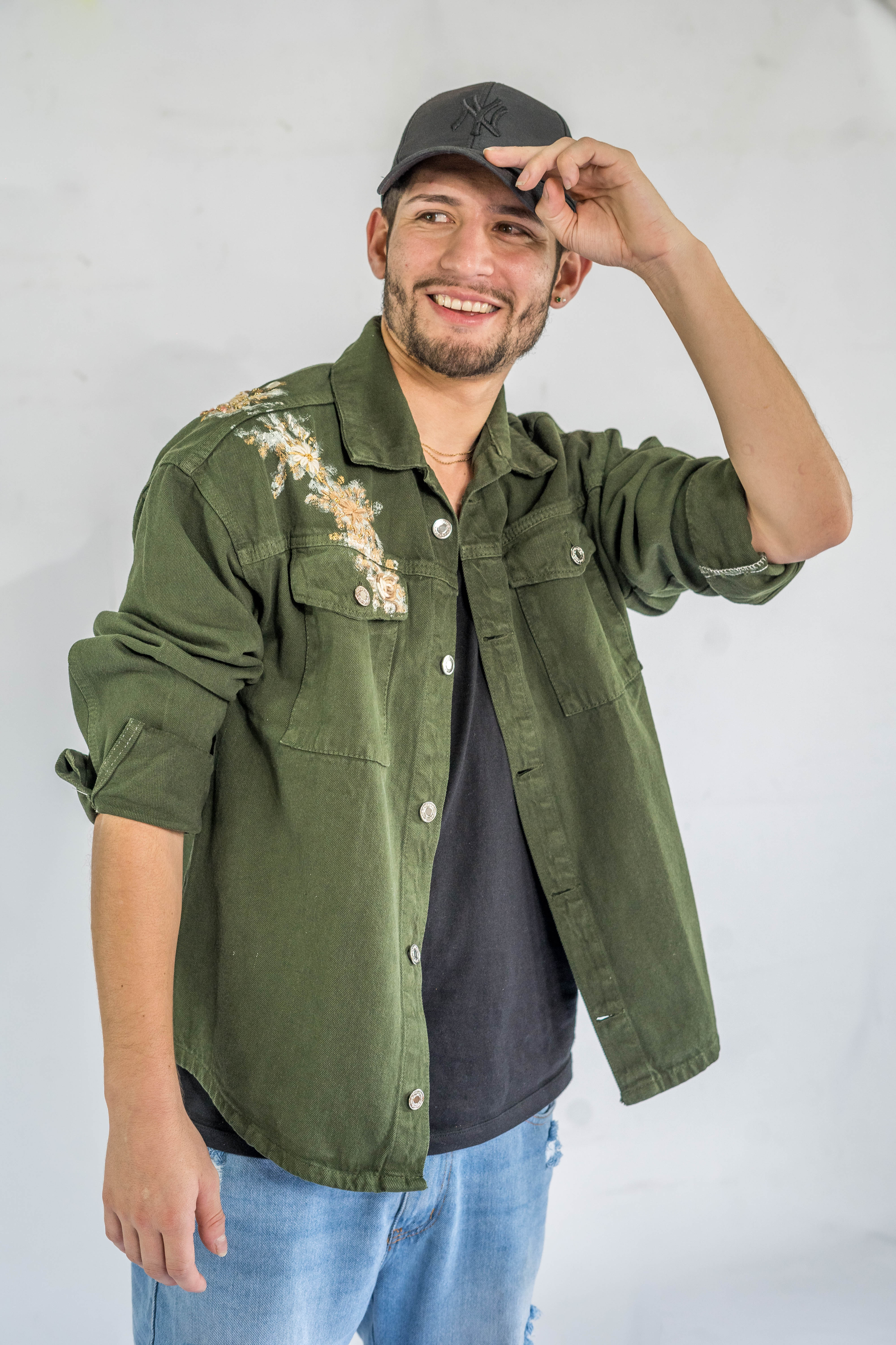 CHAQUETA VERDE MILITAR FLORES